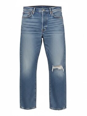Levi’s Wedgie Straight Leg Jeans Sz 32 Button Ripped Knee Raw Hem Light Wash